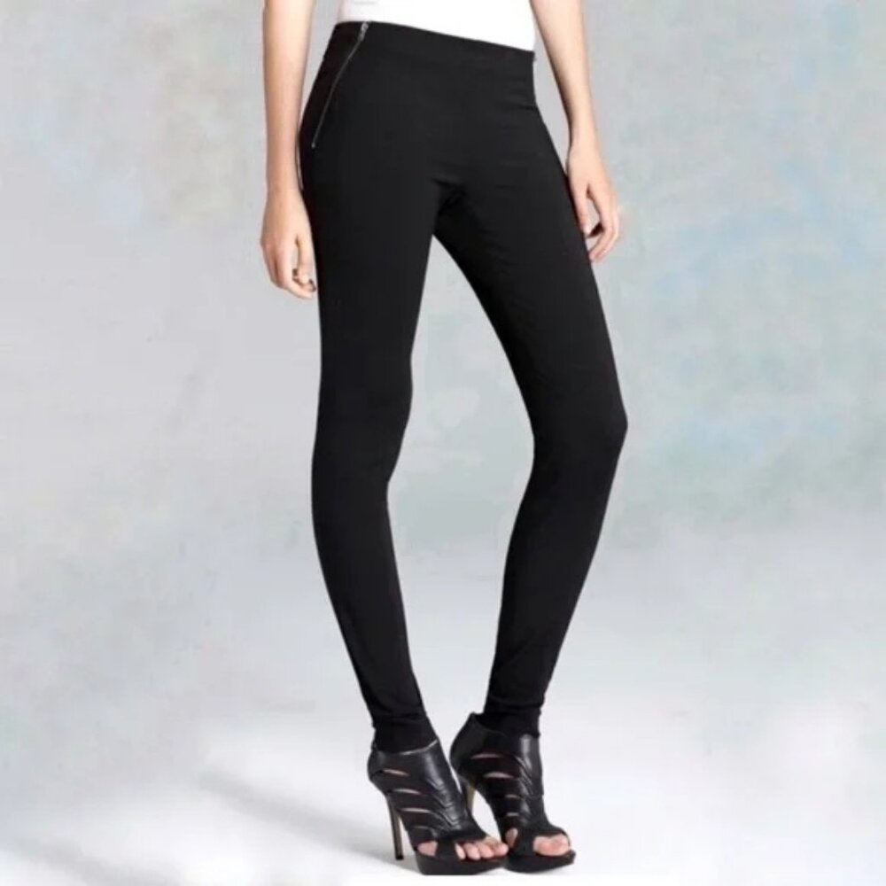 THEORY Keil Optimal Seamed Pants Skinny Zip Black Cotton Blend Moto Leggins